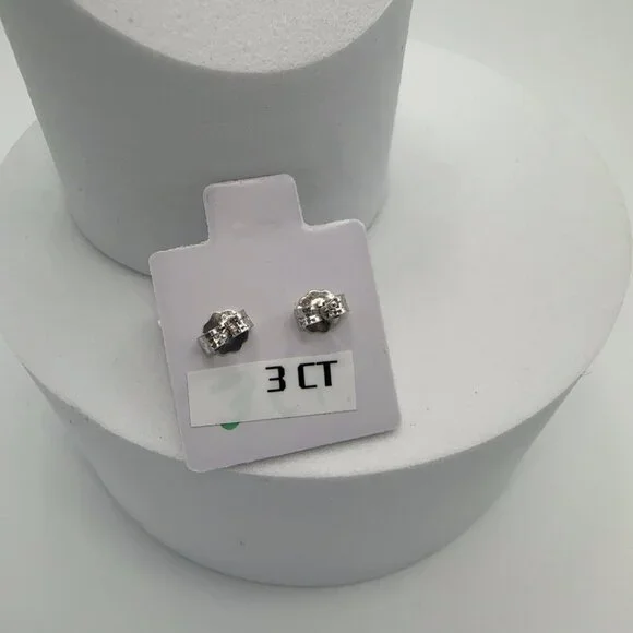 Cubic Zirconia Stud Earrings 925 Sterling Silver 3 ct - Picture 10 of 10
